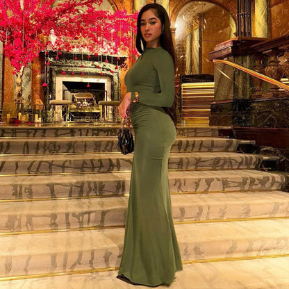 Women's Elegant Long-Sleeve Maxi Dress with Figure-Shaping Design NOVAE