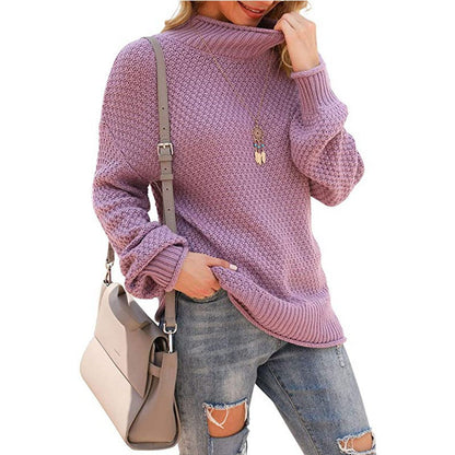Women's chunky knit sweater with high collar and comfortable sleeves NOVAE