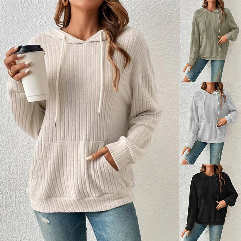 Women's casual hooded sweatshirt in a fine rib knit design NOVAE