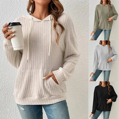 Women's casual hooded sweatshirt in a fine rib knit design NOVAE