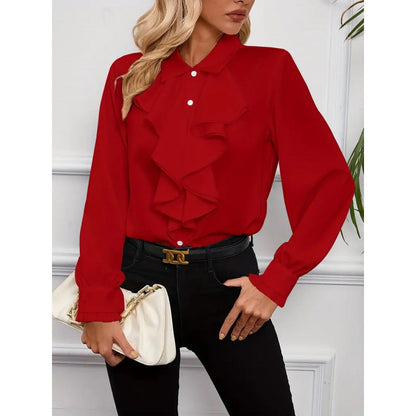 Women's blouse with sophisticated ruffle details and elegant sleeves NOVAE