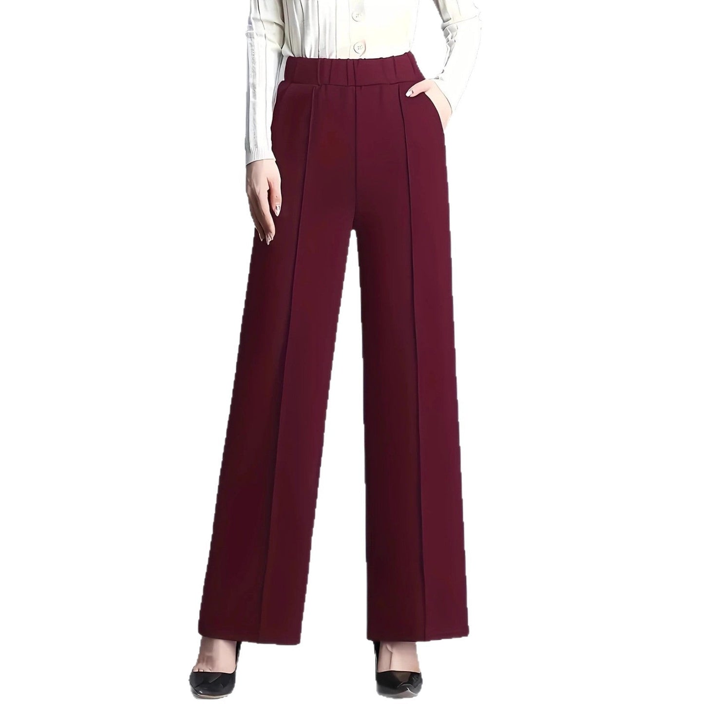 Women's elegant high-waisted trousers with pleats and elasticated waistband NOVAE