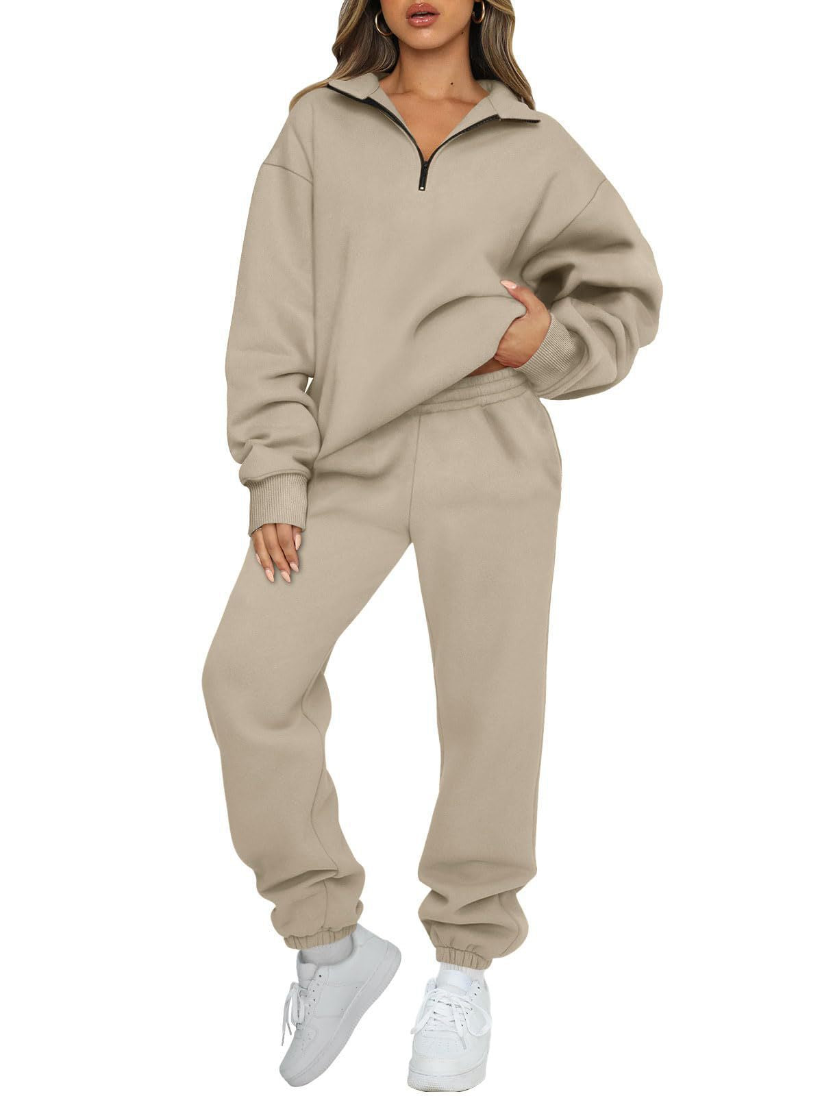 Women's Cozy Leisure Suit with Stand-Up Collar and Zipper NOVAE