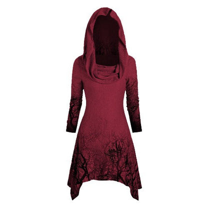 Women's hooded dress with graphic tree design NOVAE