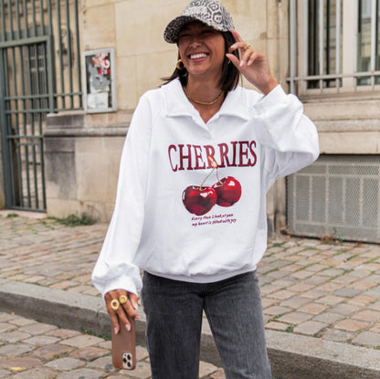 Women's sweatshirt with a creative cherry motif and modern cut NOVAE