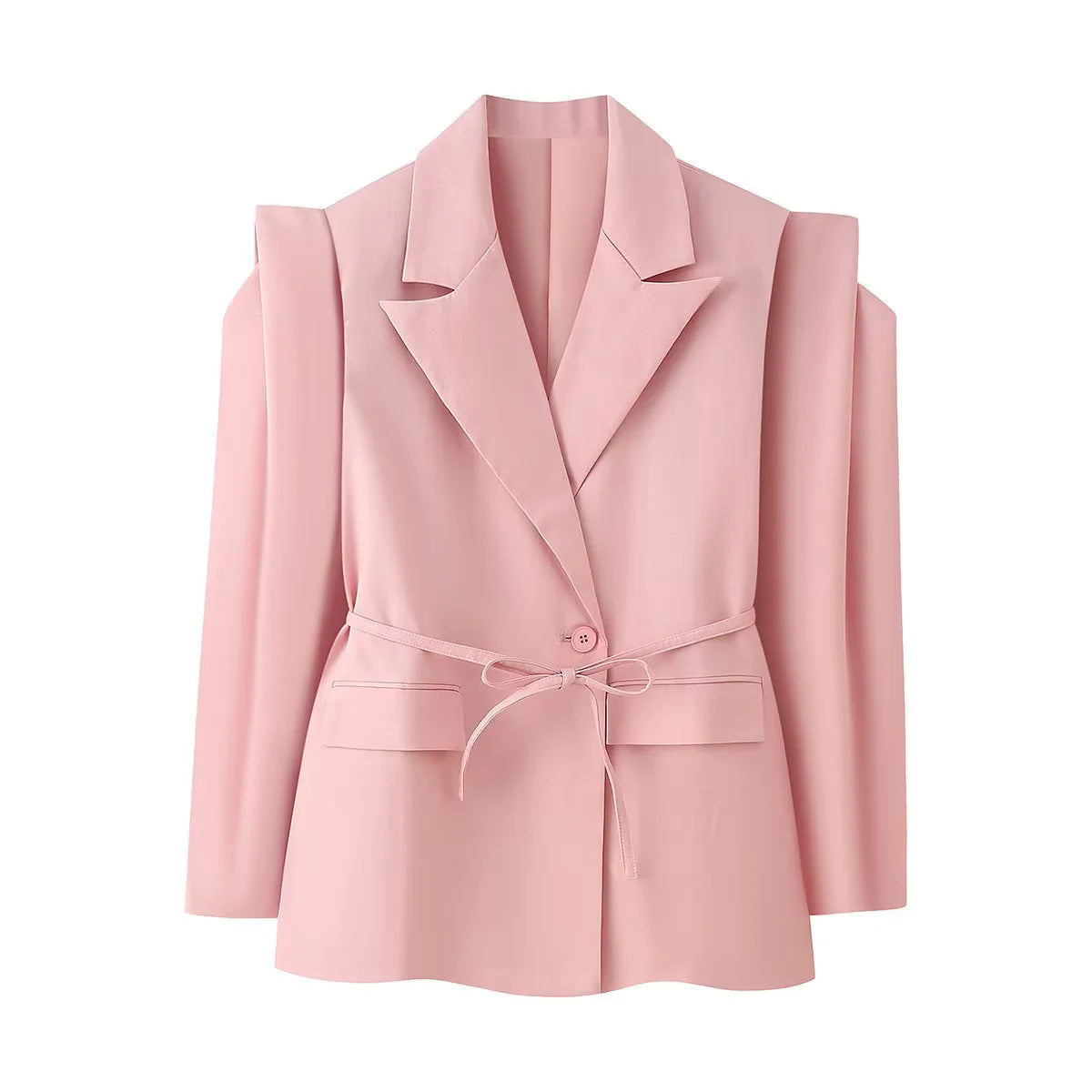 Women's blazer jacket with broad shoulders and adjustable belt NOVAE