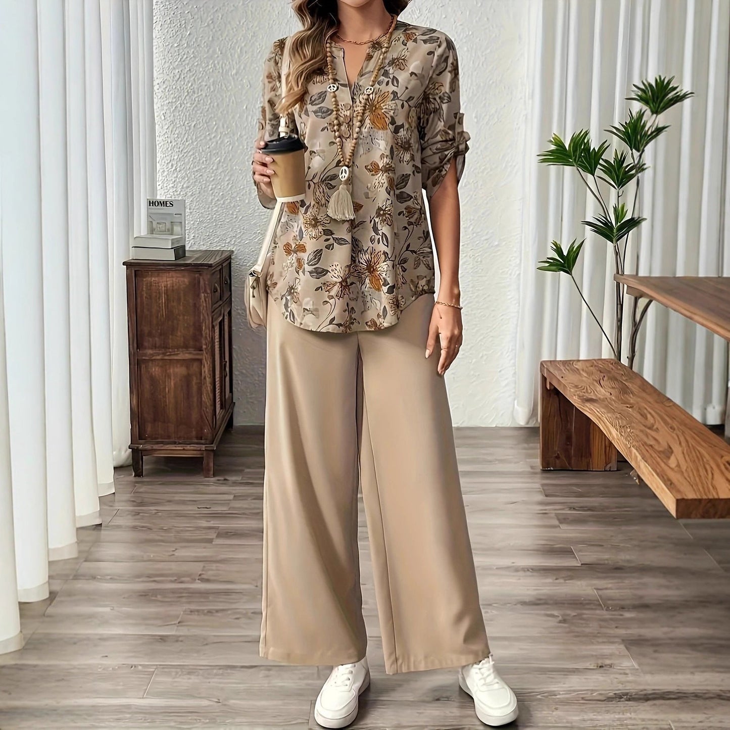 Women's shirt blouse with floral pattern NOVAE