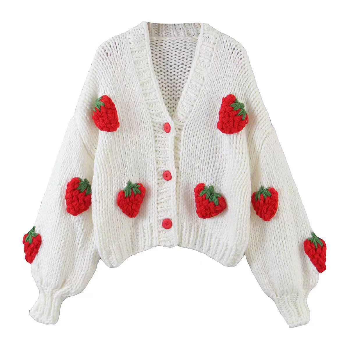 Women's cardigan with strawberry appliqués and button closure NOVAE
