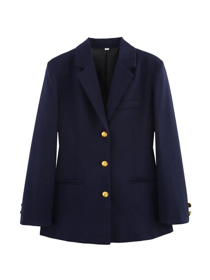 Women's checked blazer with gold buttons and practical pockets NOVAE