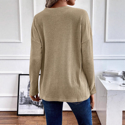 Women's casual ribbed sweater with button placket and 3/4 sleeves NOVAE