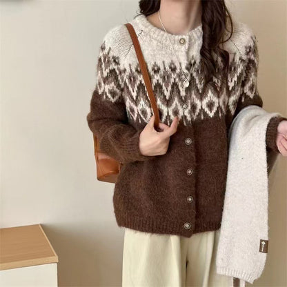 Women's knitted cardigan with traditional pattern and button details NOVAE