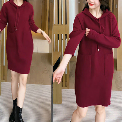 Women's knitted dress with hood and practical pockets NOVAE
