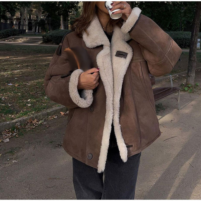 Women's casually lined suede jacket with an oversized cut NOVAE