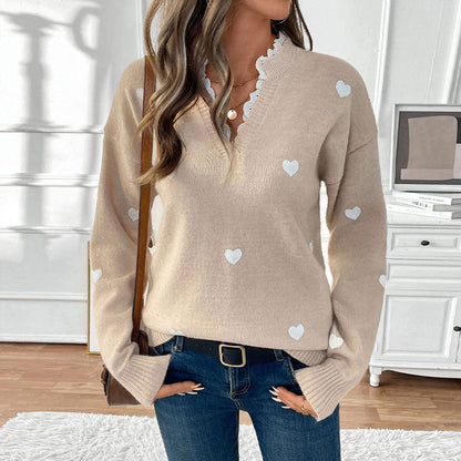 Women's fashionable sweater with heart appliqués NOVAE