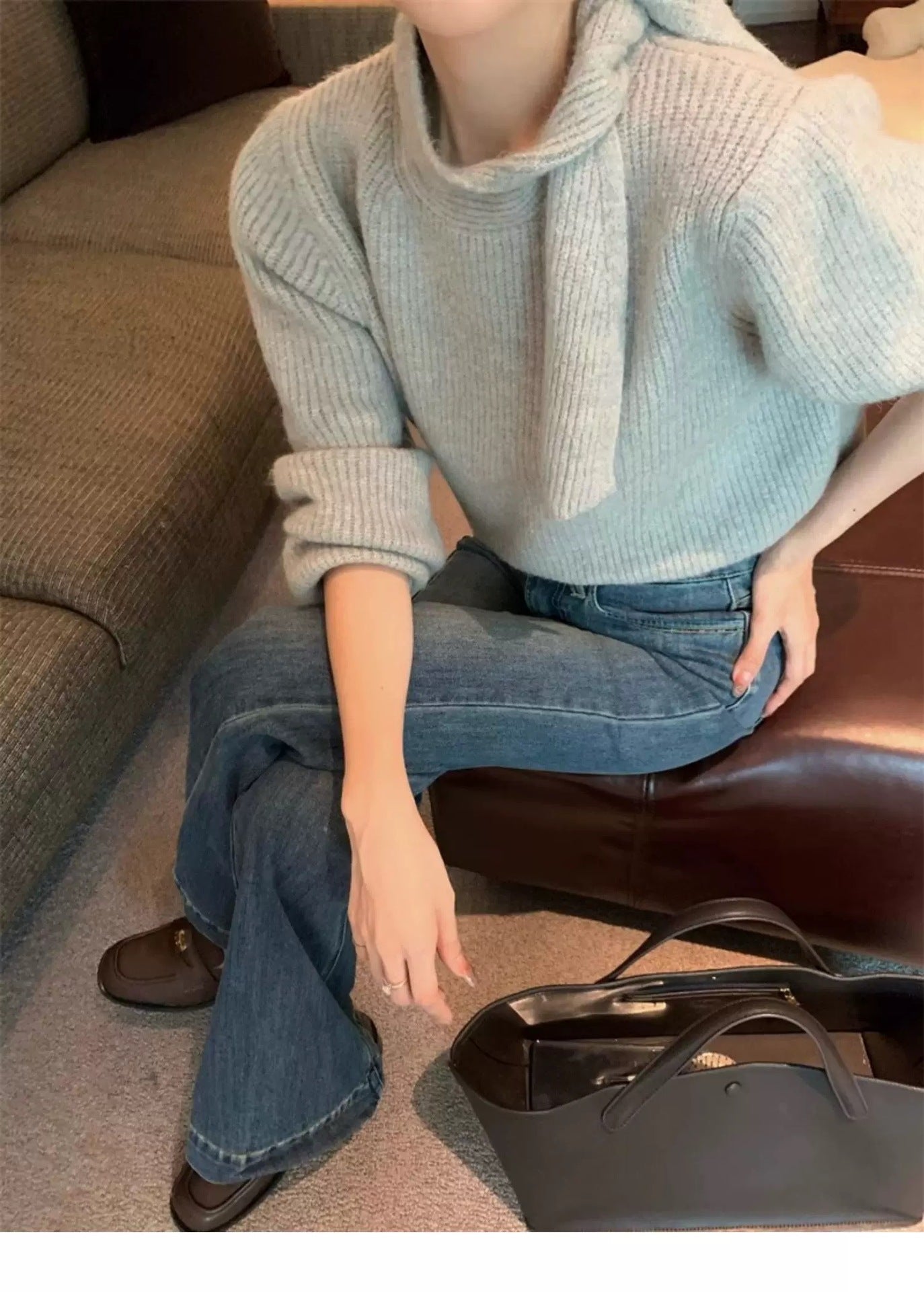 Women's knit sweater with playful collar and modern rib design NOVAE