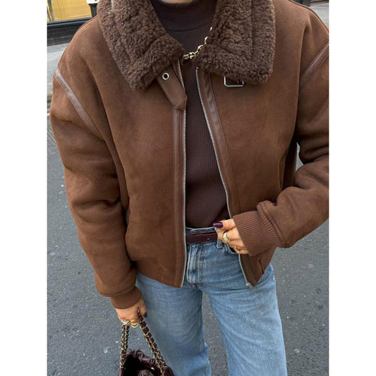 Women's fashionable lambskin jacket with trendy collar NOVAE