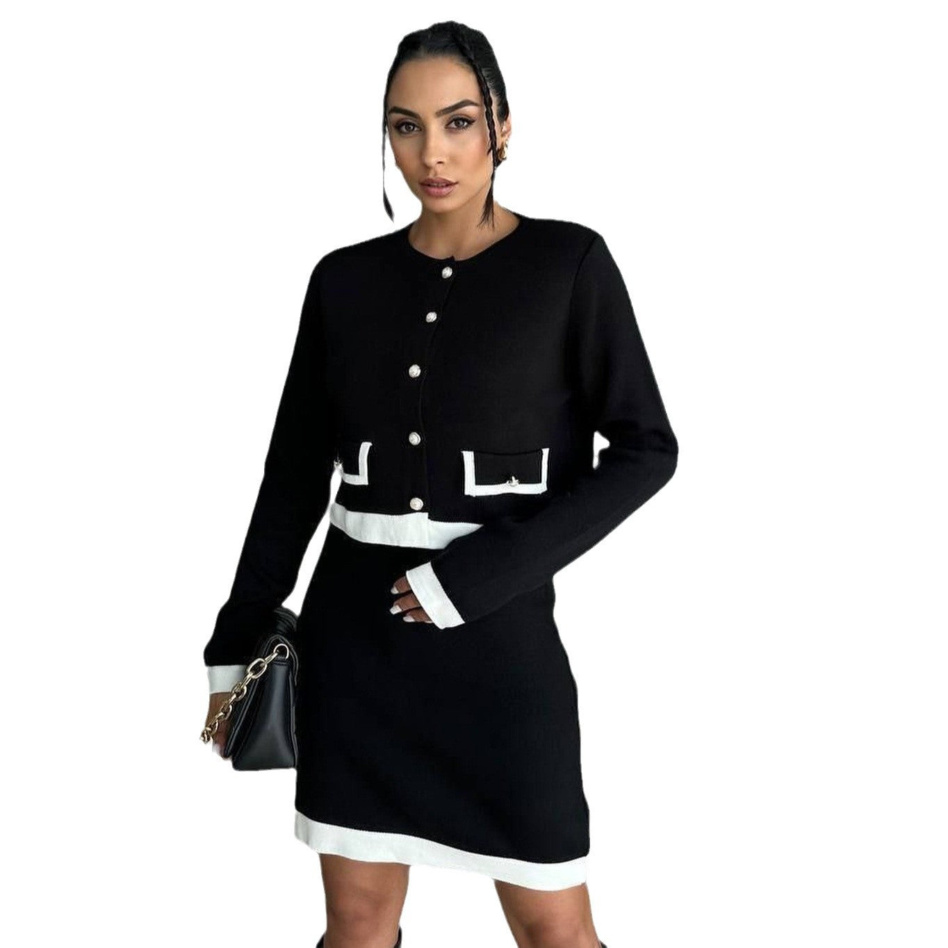 Women's elegant cardigan dress with contrasting details NOVAE