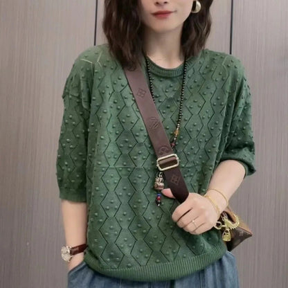 Women's fine knit sweater with decorative textured design and casual cut NOVAE