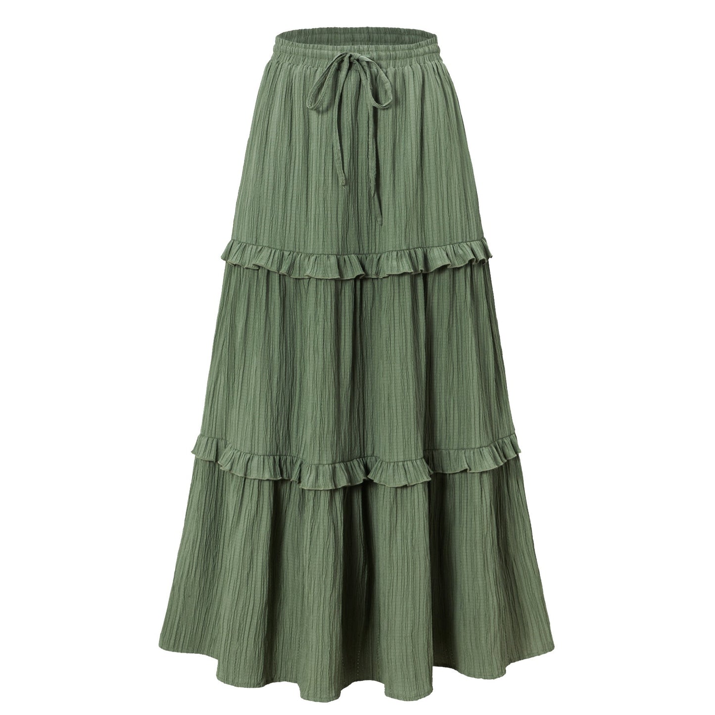 Women's Long Flowy Skirt with Ruffles and Elastic Waistband NOVAE