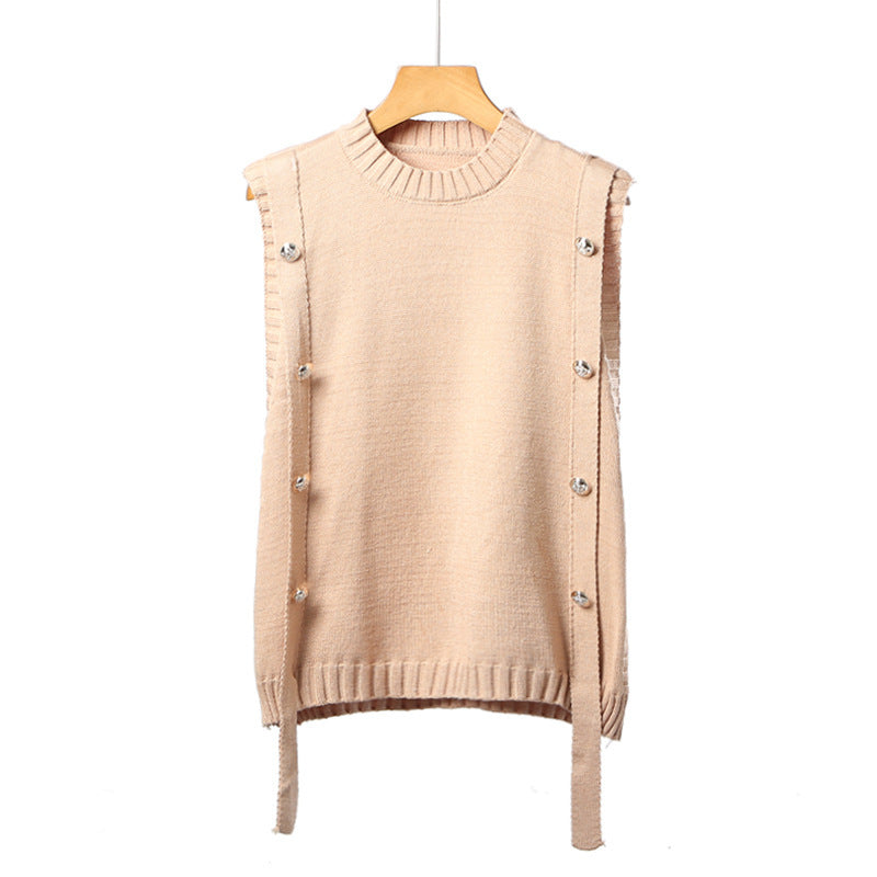 Women's knitted vest with button closures and side ties NOVAE