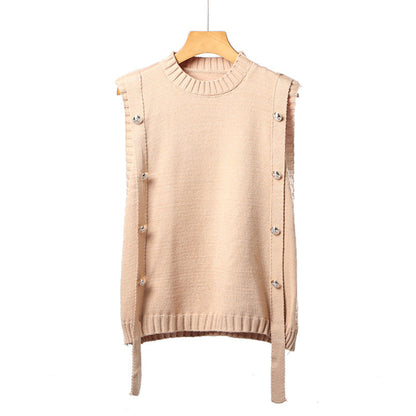 Women's knitted vest with button closures and side ties NOVAE