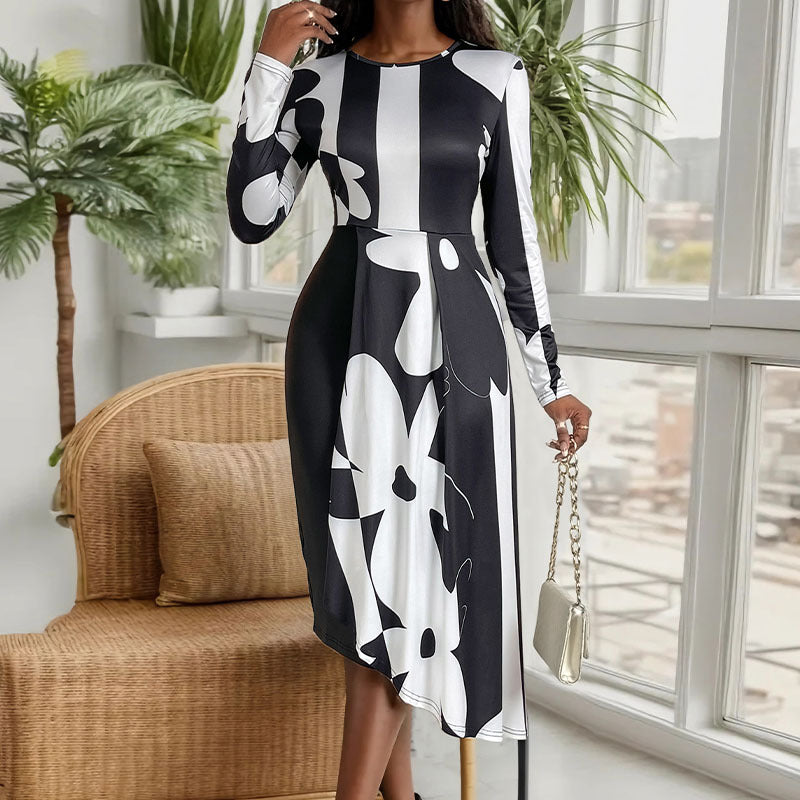 Women's maxi dress with modern graphic design and elegant cut NOVAE