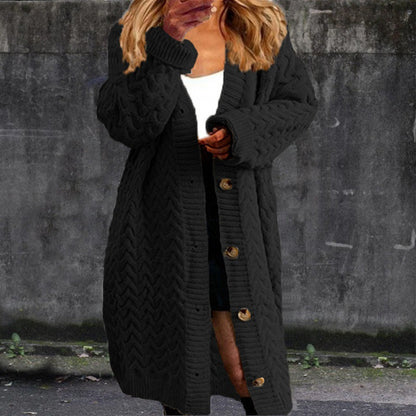 Women's chunky knit cardigan with button details and textured pattern NOVAE