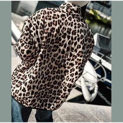 Women's fashionable quilted jacket with leopard print and pockets NOVAE