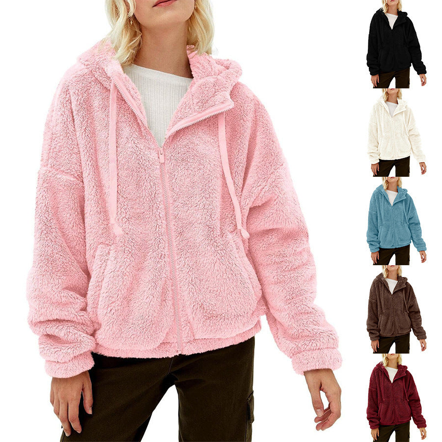 Women's Cozy Fleece Jacket with High Collar and Zipper NOVAE