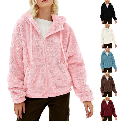 Women's Cozy Fleece Jacket with High Collar and Zipper NOVAE