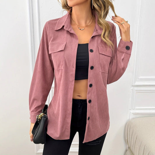 Women's casual corduroy jacket with practical pockets and button closure NOVAE
