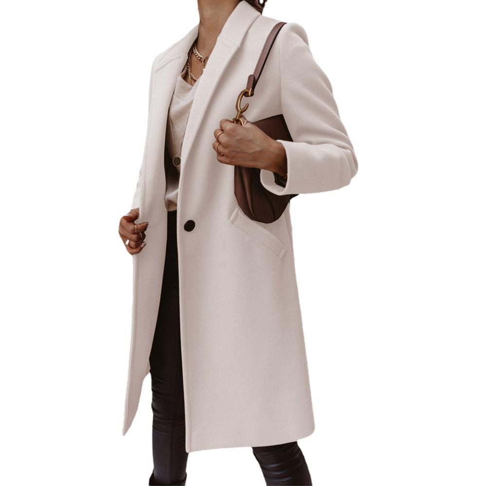 Women's elegant long coat made of a high-quality wool blend with classic lapels NOVAE
