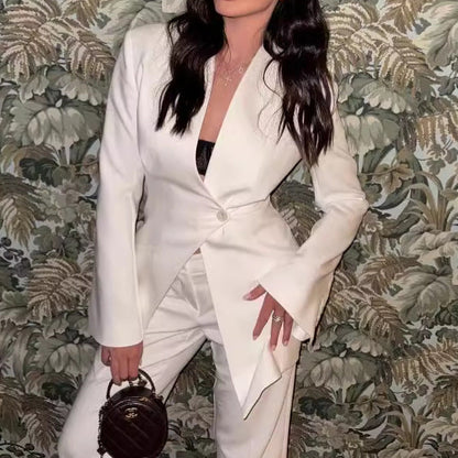 Women's elegant blazer jacket with structured satin material NOVAE