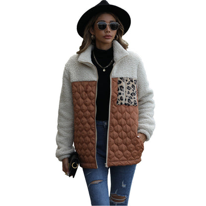 Women's fleece jacket with modern patchwork details and animal print NOVAE