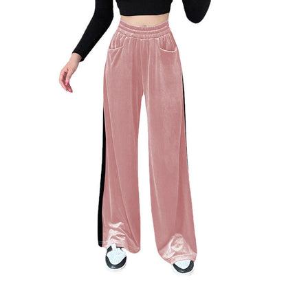 Women's wide-cut velour trousers with elasticated waistband and practical pockets NOVAE