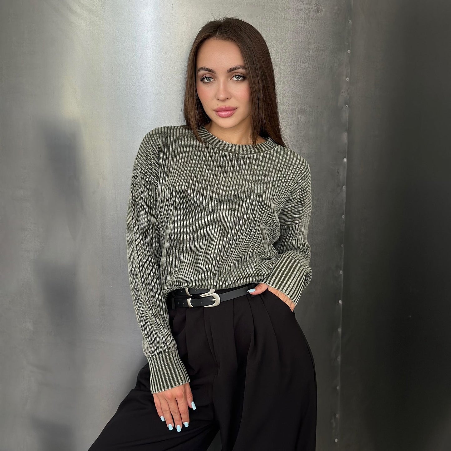 Women's chunky knit sweater with fashionable rib pattern NOVAE