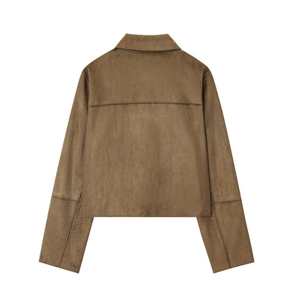 Women's short utility jacket with large pockets and fashionable collar NOVAE