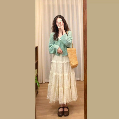 Women's airy knit cardigan with fine openwork pattern and wide cut NOVAE