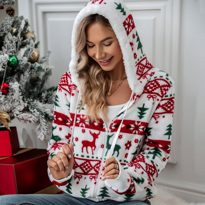 Women's Cozy Hooded Sweater with Festive Motif NOVAE
