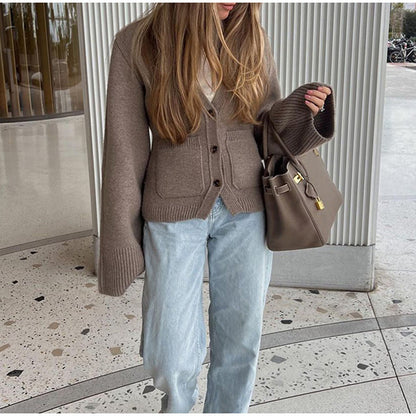 Women's casual knit cardigan with chic button placket and practical pockets NOVAE