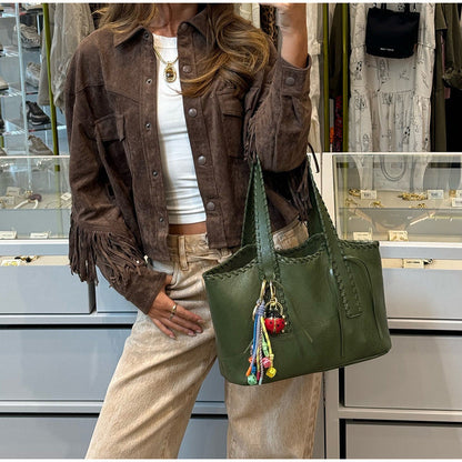 Women's casual suede jacket with fringe and pockets NOVAE