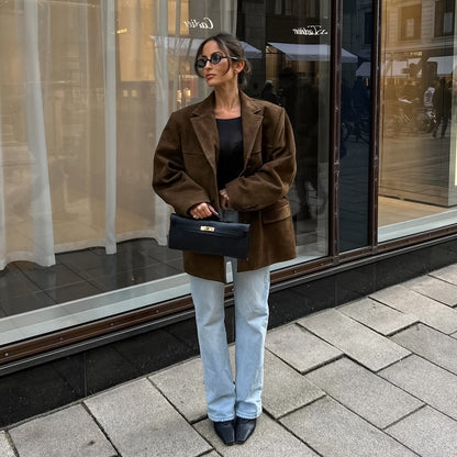 Women's elegant oversized suede jacket with pockets NOVAE