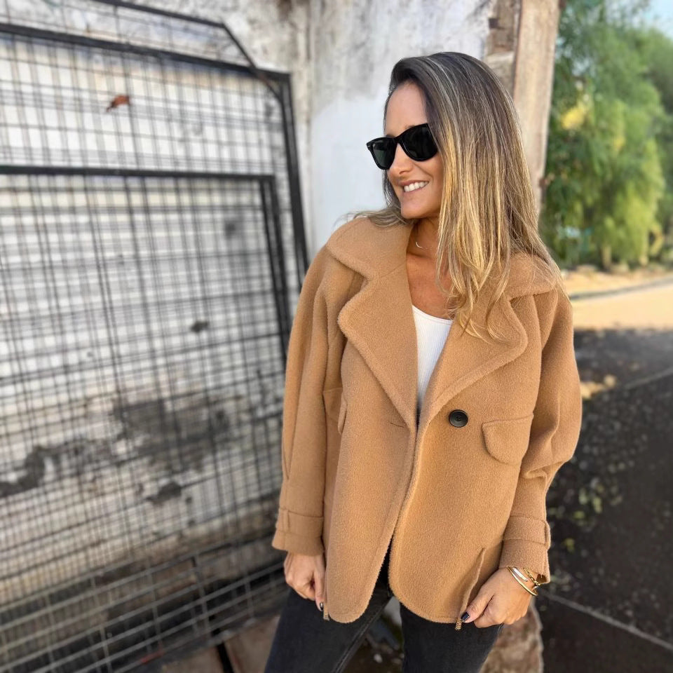 Women's oversized night jacket in a soft wool blend with practical pockets NOVAE