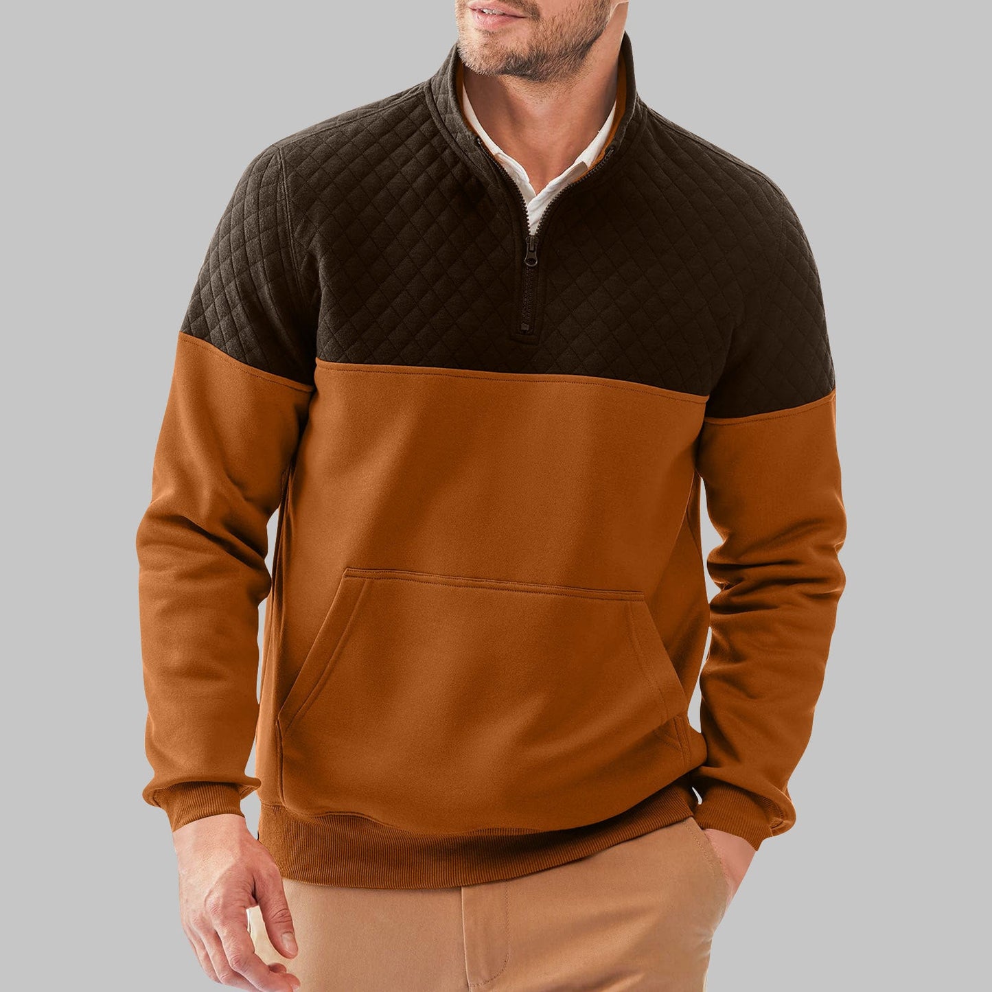 Men's fleece pullover with quilted details and high collar NOVAE