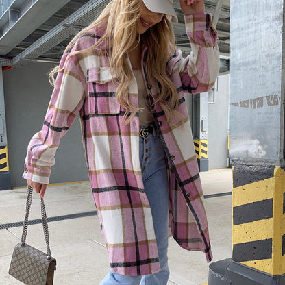 Women's Checkered Shirt Coat in Soft Cotton Blend NOVAE