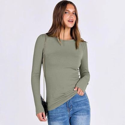 Women's long-sleeved shirt with structured rib design and subtle round neckline NOVAE