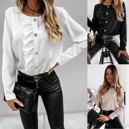 Women's blouse with ruffle details and elegant buttons NOVAE