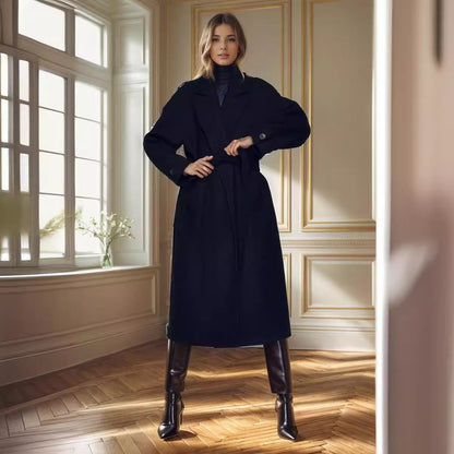 Women's stylish coat with wide collar and waist belt NOVAE