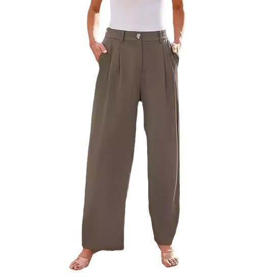 Women's wide-leg high-waisted trousers with side pockets NOVAE