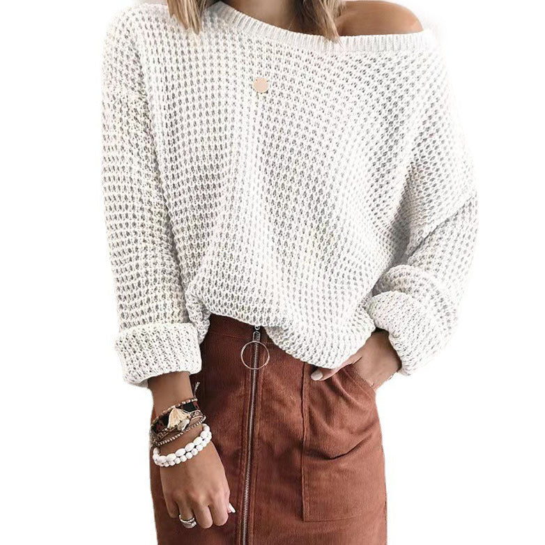 Women's knitted sweater in a casual oversized style with an off-the-shoulder design NOVAE